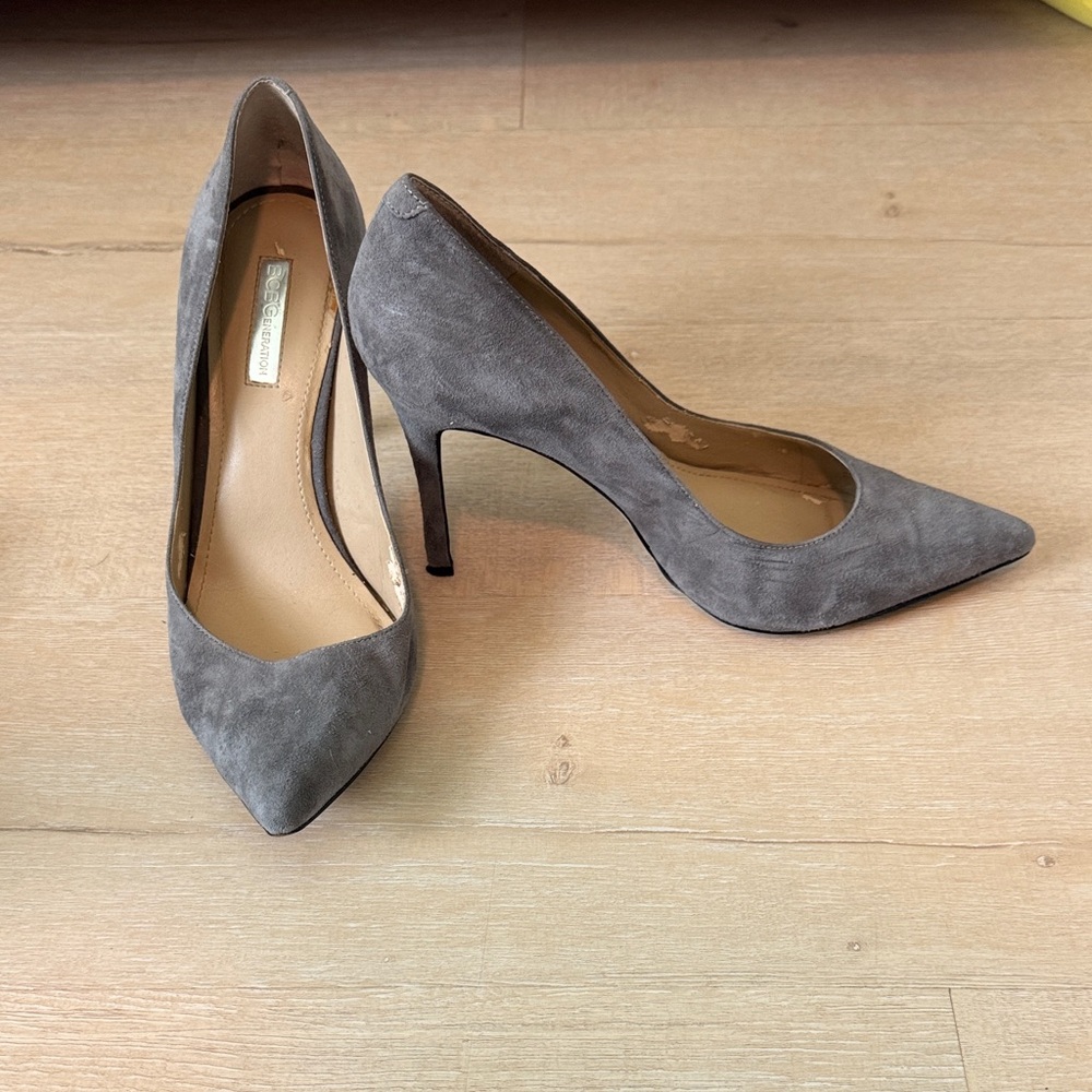 BCBGeneration Gray Suede Heels